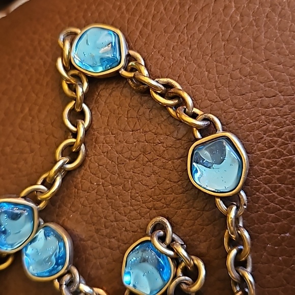 YVES SAINT LAURENT 1980s Long Rollo Chain Icy Blue Crystal Station Necklace - Picture 5 of 7